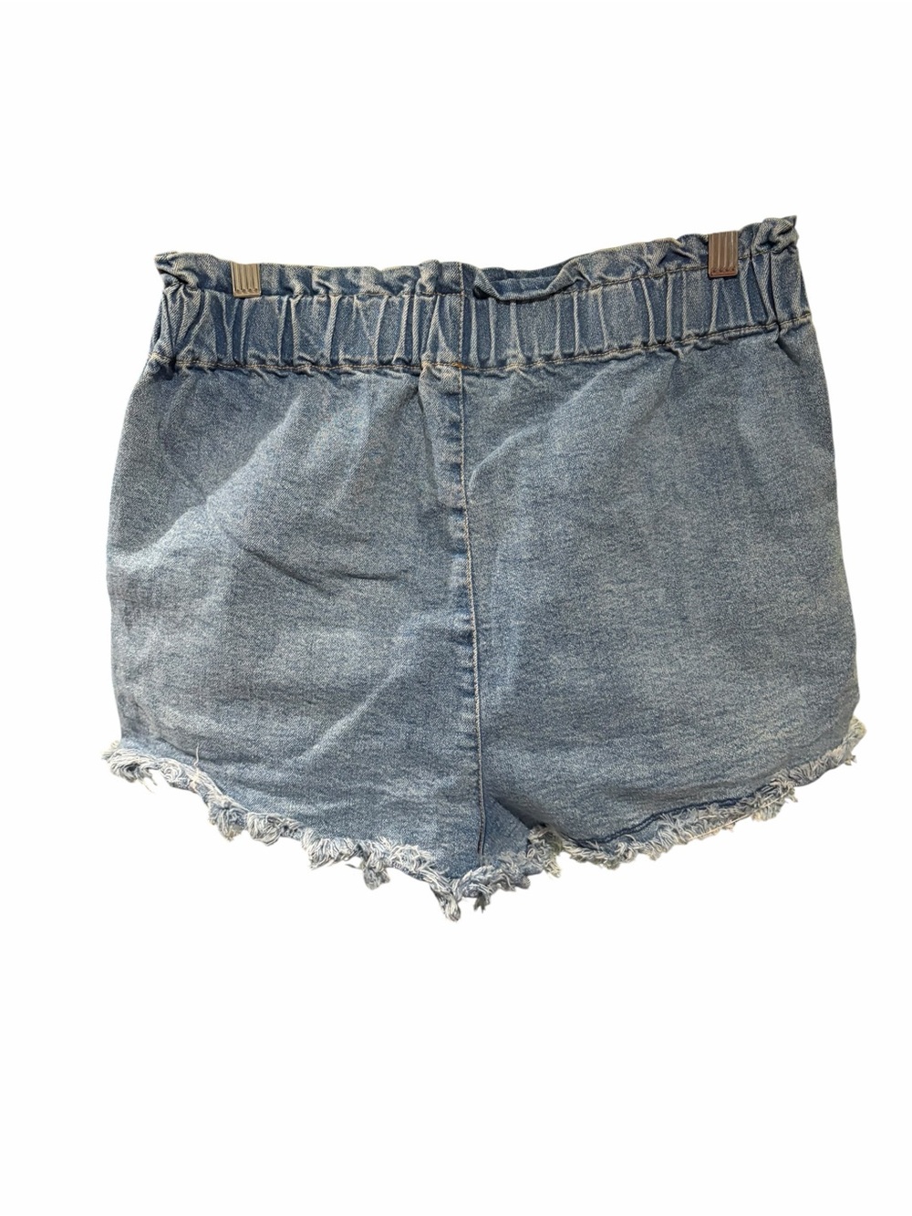 Material Girl Light Blue Paperbag Waist Frayed Denim Shorts - Picture 2 of 3